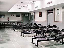 An empty waiting hall outside the Internal Medicine and Surgery Departments, shows that hardly any patients turned up on the opening day of the evening OPDs in the PGI,