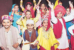 Children perform at a Kayasth Sabha National Integration Day function in Tagore Theatre