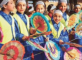 Students are ready to take part in the drill at the annual function of Mount Carmel School, Sector 47, Chandigarh.