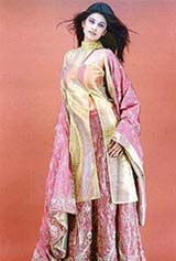 A model showcases a creation by Neelam Saxena, a Canadian-born designer who has done a wardrobe for Shilpa Shetty