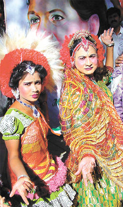 Members of a dance troupe from Karnataka performing during Congress president Sonia Gandhi�s birthday celebrations 