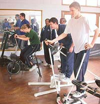 Visiting Czech badminton players at the newly built gymnasium in DAV Senior Secondary School, Sector 8, on Tuesday.