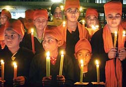 A candlelight procession by children to mark World Human Rights Day, in Chandigarh on Tuesday.