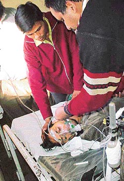 Sarabjit Singh, an undertrial prisoner, who allegedly consumed poison in the Central Jail, under treatment in the Civil Hospital, Ludhiana