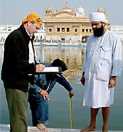 Mr Douglass G. Whitpeakpr, a US-based expert on water treatment, conducts a survey of the Golden Temple sarovar in Amritsar