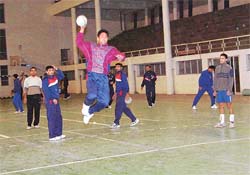 Handball players during a coaching camp, in Ludhiana