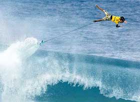Californian surfer Rob Machado wipes out during a competition