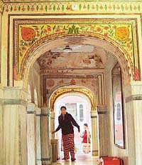 The murals, depicting Mother Goddess in her various manifestations, in the sanctum sanctorum of Mansa Devi shrine are being restored by artists and chemists of the Archaeological Survey of India.