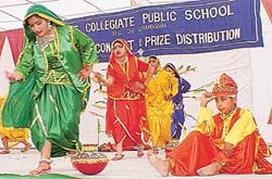 Students of Sri Guru Gobind Singh Collegiate Public School during their annual-day function in Chandigarh on Monday. 