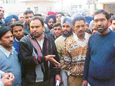 Mr Chander Mohan Kalia, president, DMCH Union, on his way for holding talks with the management