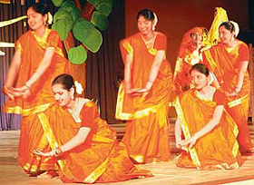 Students of Carmel Convent School perform 'dhola' dance during their annual function 