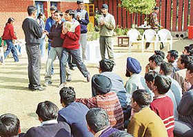 Students of Punjab Engineering College present a cultural function during an NSS camp 