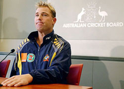 Australian spin bowler Shane Warne attends a Press conference