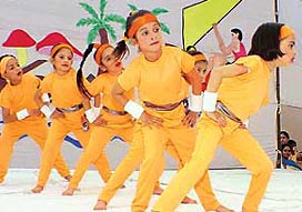 Students of Shemrock Senior Secondary School, Sector 69, SAS Nagar, perform aerobics at their annual function