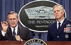 US Secretary of Defense Donald Rumsfeld answers a reporters question
