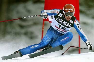 Swiss skiier Bruno Kerner skis to the sixth best time in training