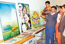 Participants in the painting workshop for art teachers explain their works in Government Model Girls Senior Secondary School, Sector 18, Chandigarh