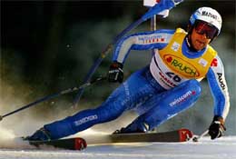 Swiss Didier Defago skis to win the World Cup Super G