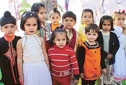 Children participate in a baby show organised by Golden Bells Public School, Sohana, on Saturday.