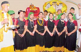 Artistes from Chomoli perform a dance at the annual cultural programme of Garhwalis at Punjabi Bhavan