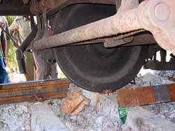 The broken rail at the site of accident