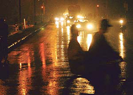 Welcome showers on Tuesday evening that ended a prolonged dry spell of winter also brought in a thick blanket of fog reducing visibility on roads considerably