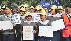 Students of the GMSSS, Sector 19, hold a rally