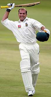 South African batsman Jacques Kallis celebrates his 11th Test century
