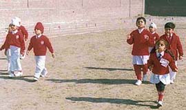 Students of GMT Public School, Ludhiana, participate in a lemon race during their annual sports meet and cultural programme on Saturday. 