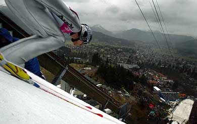 German ski jumper Sven Hannawald speeds down the ski-jump