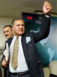 Iraqi scientist Kathim Jamil gestures after a news conference