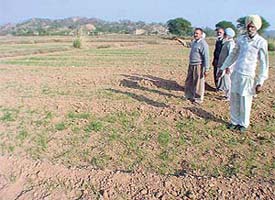 Villagers point at a piece of dry land in Perch village