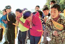 Participants at a six-day personality development camp present a patriotic song at DAV Public School