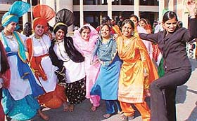 NSS volunteers of the Government College for Girls, Sector 42, perform at the concluding function of a camp on the college premises in Chandigarh 