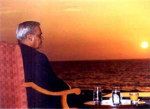 Prime Minister Atal Behari Vajpayee in deep thought at a Goa beach on Tuesday