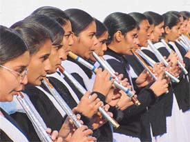 Students of Master Tara Singh College welcome guests at their function