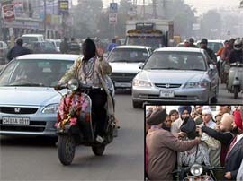 Magician Jitender Singh Babbar rides a scooter blindfolded 
