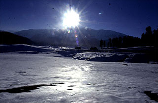 Sunset at the famous ski resort of Gulmarg in Kashmir 