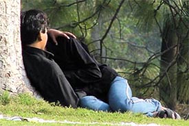 A lovelorn couple, oblivious of their historical surroundings