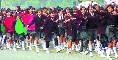 Schoolchildren during the Republic Day parade rehearsal
