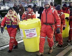 Greenpeace activists and survivors of the Bhopal gas tragedy bring poisonous waste collected from former Union Carbide