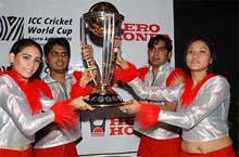 Models display the ICC Cricket World Cup