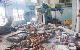 The damaged interiors of an industrial unit where a steam machine exploded in the early hours of Friday