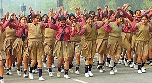 Schoolchildren during the Republic Day parade rehearsal