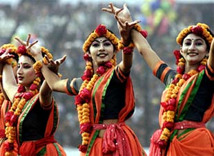 Bangladeshi girls dance at the opening ceremony of the third SAFF Football championship 