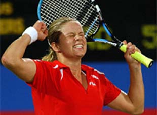 Belgium�s Kim Clijsters celebrates 