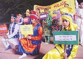 Children participate in a skit on road safety in Plazza Carnival in Sector 17, Chandigarh