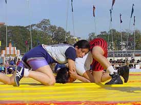 Wrestlers in action during the National Wrestler meet