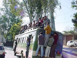 Though rooftop travelling is banned, it is a common practice in Hamirpur district