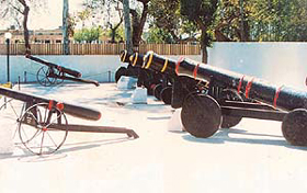 Some of the antique guns at Barki-Sehjra Hall, Ferozepore.